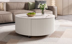 Modern Round Movable Coffee Table with Casters, 2 Drawers, Marble Pattern Sintered Stone Top, White, 29.5' Coffee Table