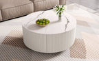 Modern Round Movable Coffee Table with Casters, 2 Drawers, Marble Pattern Sintered Stone Top, White, 29.5' Coffee Table