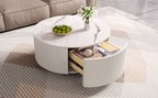 Modern Round Movable Coffee Table with Casters, 2 Drawers, Marble Pattern Sintered Stone Top, White, 29.5' Coffee Table