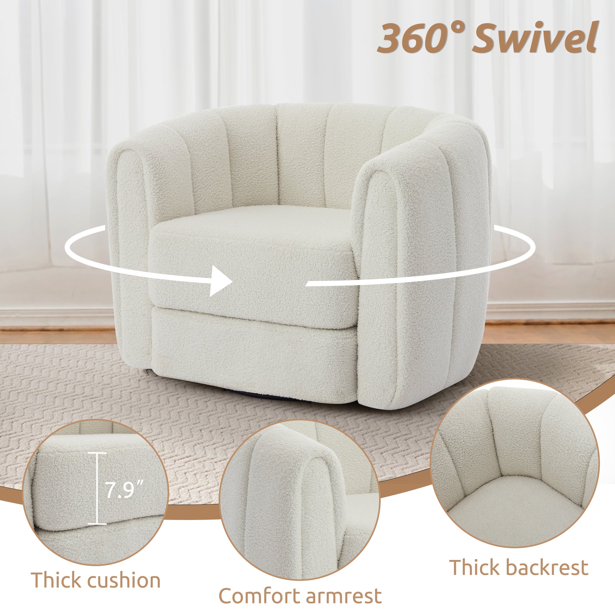 Swivel Accent Barrel Chair, Modern Round Armchairs with Upholstered, Comfy Swivel Accent Chair for Living Room Accent Chair