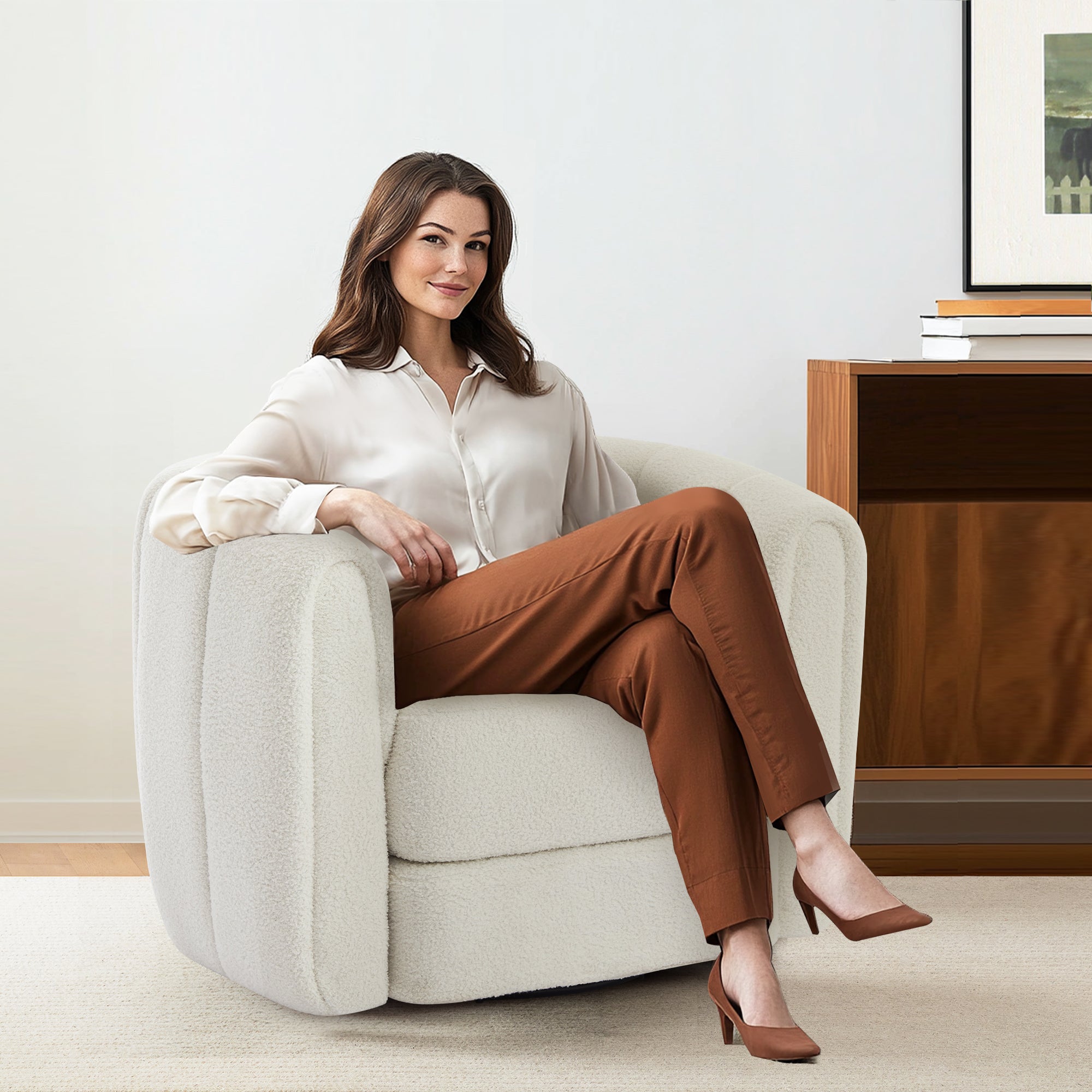 Swivel Accent Barrel Chair, Modern Round Armchairs with Upholstered, Comfy Swivel Accent Chair for Living Room Accent Chair