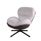 360° Swivel Accent Chair, Modern Chenille Lounge Chair with Faux Leather and Black Metal Base Frame, Comfortable Reading Chair for Small Spaces, Living Room, Bedroom, Reading Corner, Office (White)