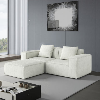 modular sofa can be converted into an oversized sofa bed Free conversion sofa set flexible configuration, soft corduroy cloud velvet fabric two person combination with footrest -white