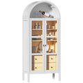 Modern Arched Cabinet with Glass Doors,72' Tall Auto Sensor Light Farmhouse Arch Storage Cabinet with Height Adjustable Shelf and 2 Drawers Display Bookshelf in White Oak Wood Grain Bookshelf