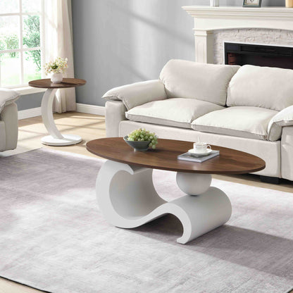 White Nesting Coffee Table Set of 2, Oral and Round Coffee Table Set, Table for Living Room, Large 47.24'', Small 19.69''