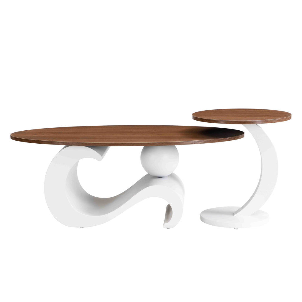 White Nesting Coffee Table Set of 2, Oral and Round Coffee Table Set, Table for Living Room, Large 47.24'', Small 19.69''