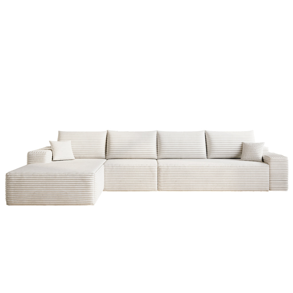 135' Cloud Sectional Couch with L-Shape Chaise,Modern Modular Sofa with Deep Seat, Upholstered Couches for Living Room Bedroom,No Assembly Required, (Plush Corduroy Fabric),White Sectional Sofa