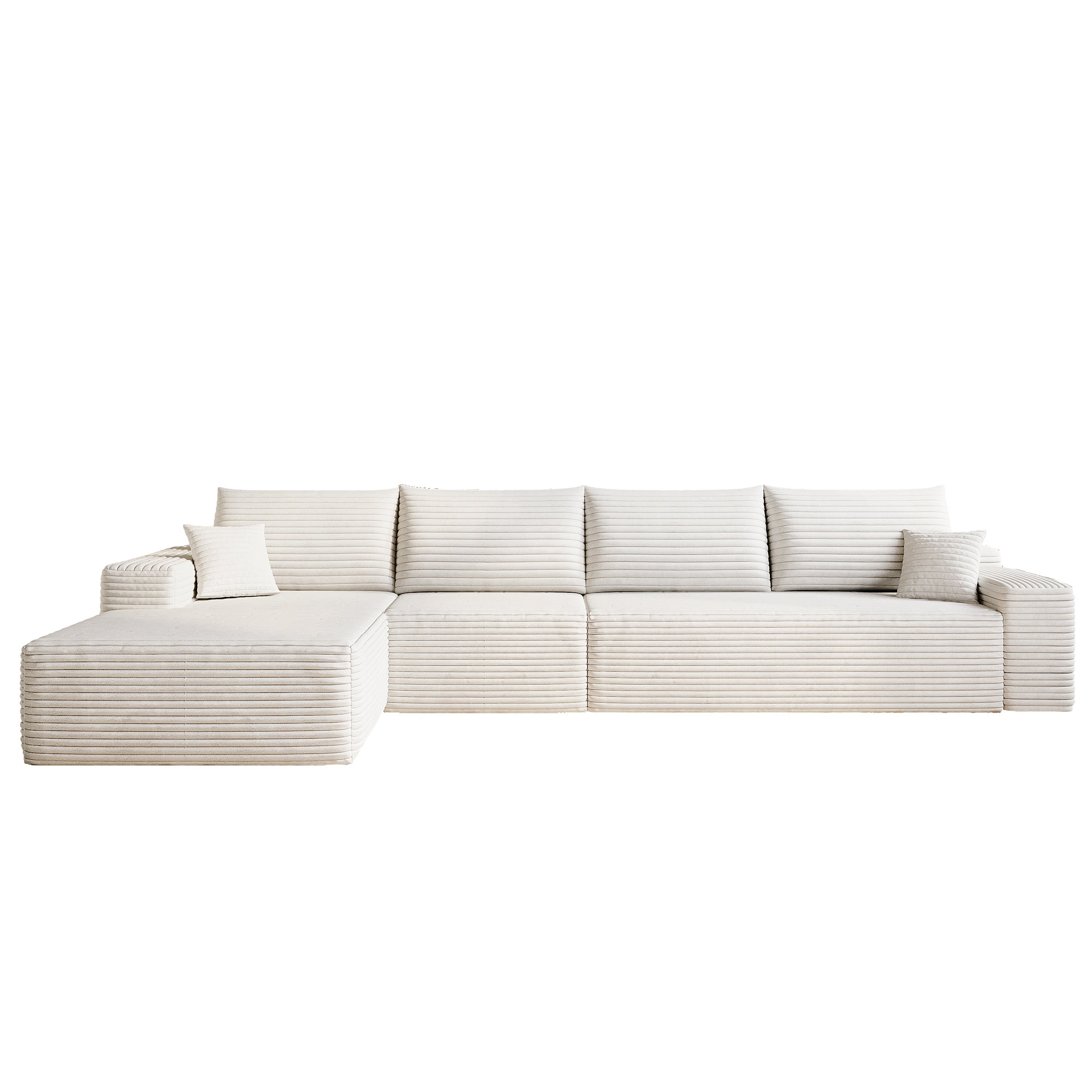 135' Cloud Sectional Couch with L-Shape Chaise,Modern Modular Sofa with Deep Seat, Upholstered Couches for Living Room Bedroom,No Assembly Required, (Plush Corduroy Fabric),White Sectional Sofa