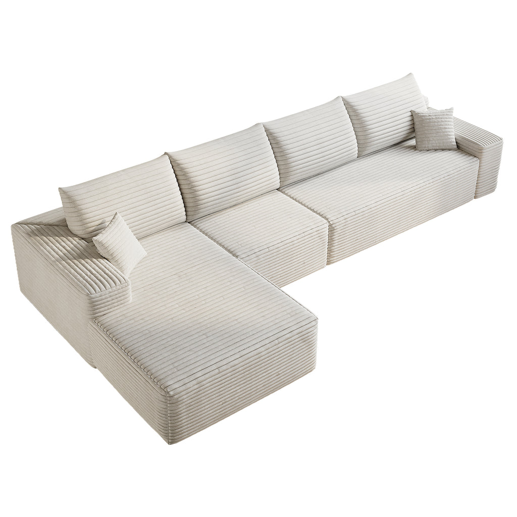 135' Cloud Sectional Couch with L-Shape Chaise,Modern Modular Sofa with Deep Seat, Upholstered Couches for Living Room Bedroom,No Assembly Required, (Plush Corduroy Fabric),White Sectional Sofa
