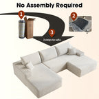 107'Cloud Sectional Sofa with 1 Ottoman,Modern Minimalist Upholstered Couches,Comfort U Shaped Sofa for Living Room,Deep Seat Corner Couch,No Assembly Required (Plush Corduroy Fabric),White Sectional Sofa