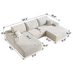 107'Cloud Sectional Sofa with 1 Ottoman,Modern Minimalist Upholstered Couches,Comfort U Shaped Sofa for Living Room,Deep Seat Corner Couch,No Assembly Required (Plush Corduroy Fabric),White Sectional Sofa