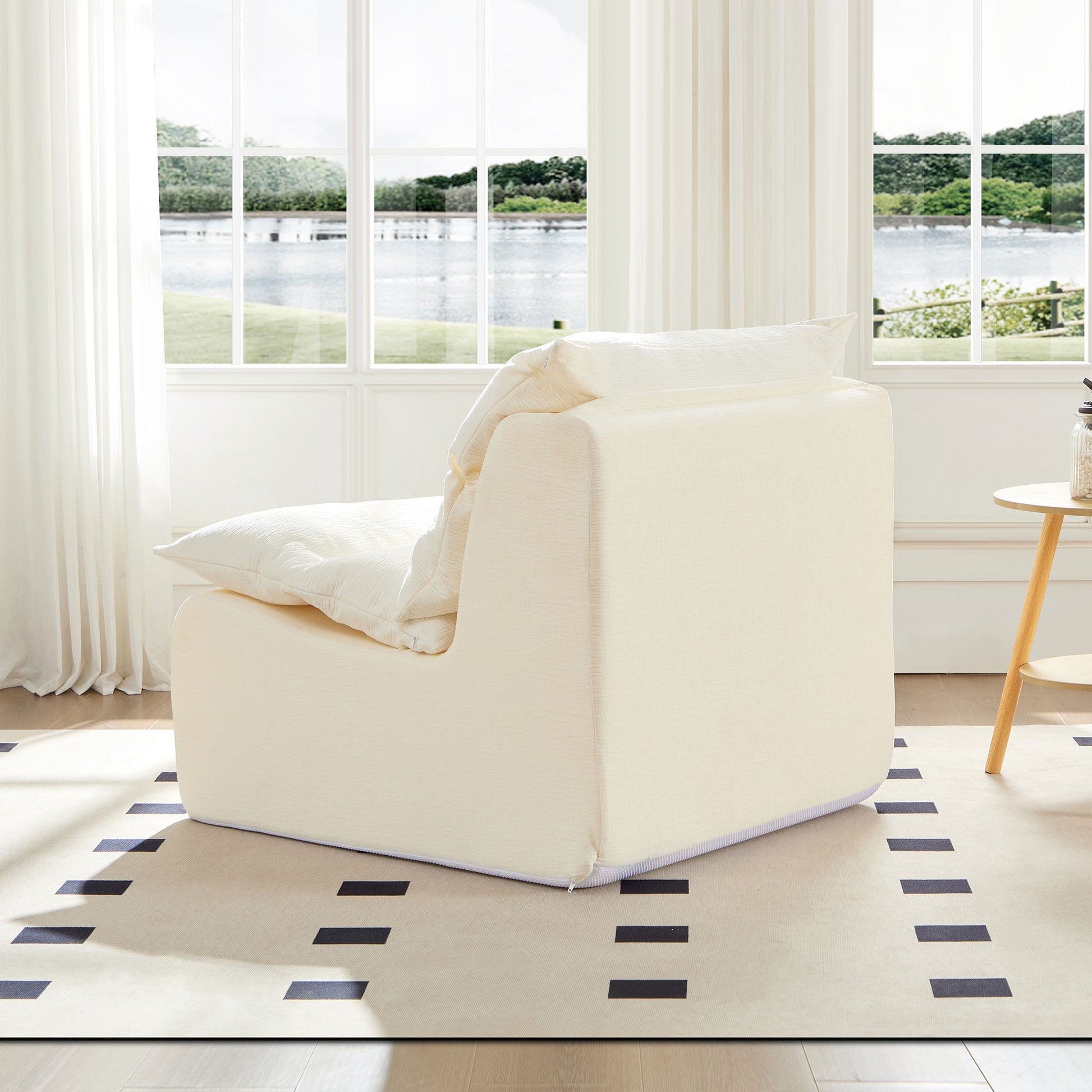 Accent Armless Chair Lazy Floor Seating, Leisure Accent Single Couch with Backrest Fireside Chair Sofa Lounger for Living Room, Bedroom, Office, Single Seat, WHITE