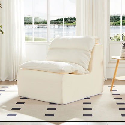 Accent Armless Chair Lazy Floor Seating, Leisure Accent Single Couch with Backrest Fireside Chair Sofa Lounger for Living Room, Bedroom, Office, Single Seat, WHITE