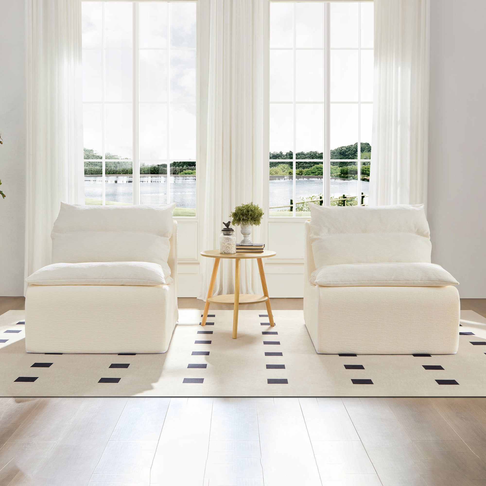 Accent Armless Chair Lazy Floor Seating, Leisure Accent Single Couch with Backrest Fireside Chair Sofa Lounger for Living Room, Bedroom, Office, Single Seat, WHITE