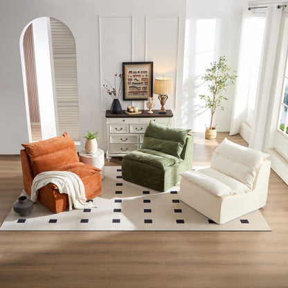 Accent Armless Chair Lazy Floor Seating, Leisure Accent Single Couch with Backrest Fireside Chair Sofa Lounger for Living Room, Bedroom, Office, Single Seat, WHITE