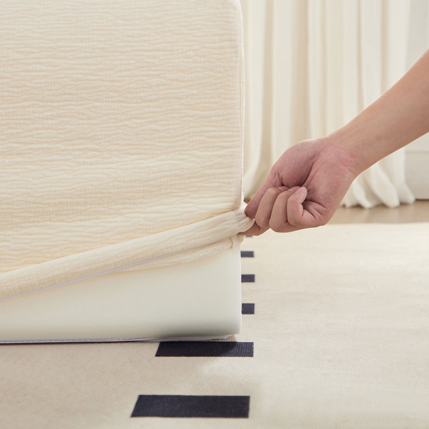 Accent Armless Chair Lazy Floor Seating, Leisure Accent Single Couch with Backrest Fireside Chair Sofa Lounger for Living Room, Bedroom, Office, Single Seat, WHITE