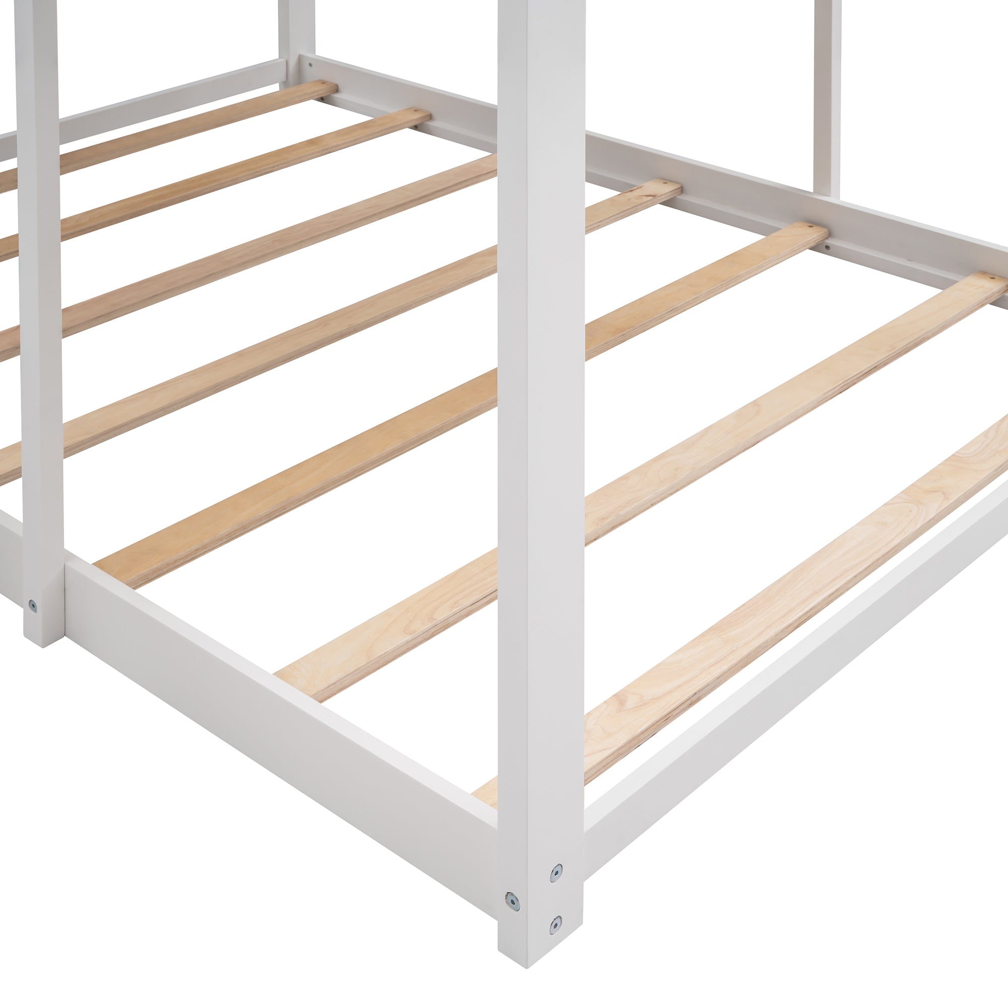 Full Over Full WoodBunk Bed with Roof, Window, Guardrail, Ladder(White)( old sku: LT000031AAK )