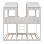 Full Over Full WoodBunk Bed with Roof, Window, Guardrail, Ladder(White)( old sku: LT000031AAK )