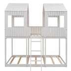 Full Over Full WoodBunk Bed with Roof, Window, Guardrail, Ladder(White)( old sku: LT000031AAK )