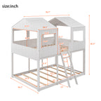 Full Over Full WoodBunk Bed with Roof, Window, Guardrail, Ladder(White)( old sku: LT000031AAK )
