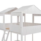 Full Over Full WoodBunk Bed with Roof, Window, Guardrail, Ladder(White)( old sku: LT000031AAK )