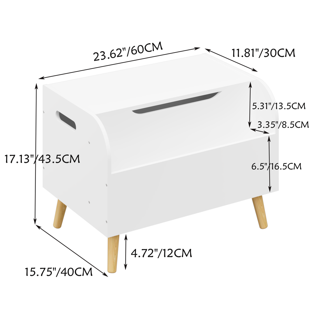 Wooden Toy Box, Kids Toy Storage Organizer with Front Bookshelf, Flip-Top Lid, Safety Hinge, Boys Girls Toy Chest Bench for Playroom Kids Room Organization (White)