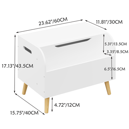 Wooden Toy Box, Kids Toy Storage Organizer with Front Bookshelf, Flip-Top Lid, Safety Hinge, Boys Girls Toy Chest Bench for Playroom Kids Room Organization (White)