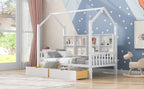 Wooden Twin Size House Bed with 2 Drawers,Kids Bed with Storage Shelf, White