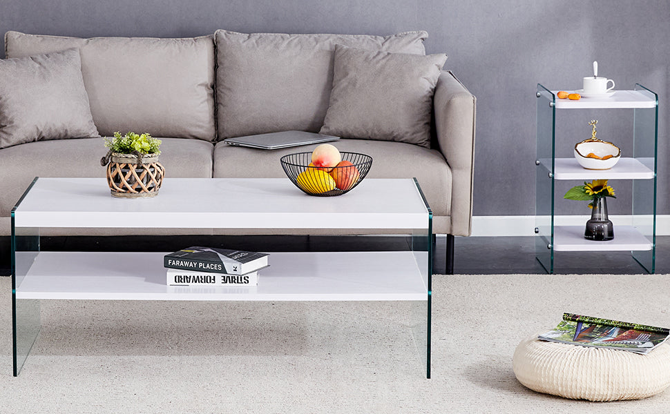 Three levels of bedside tables. The board surface is MDF, with white stickers, and both sides are transparent tempered glass. The design is simple and generous, with storage function.