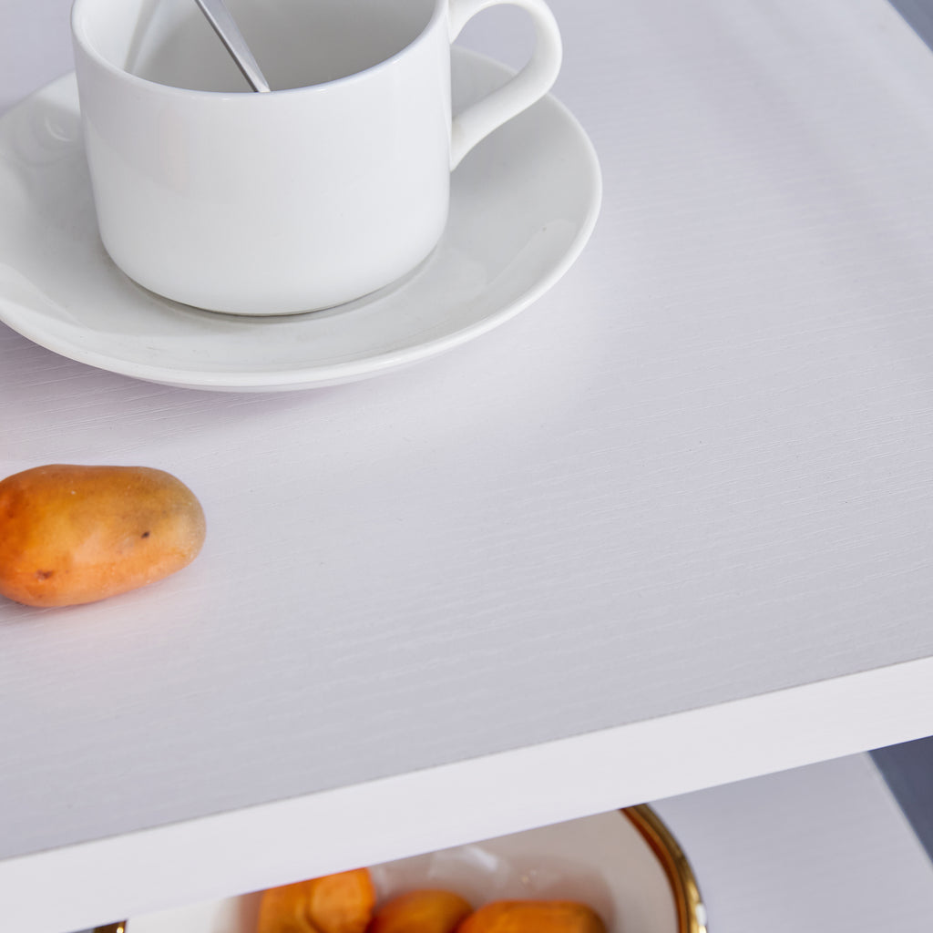 Three levels of bedside tables. The board surface is MDF, with white stickers, and both sides are transparent tempered glass. The design is simple and generous, with storage function.