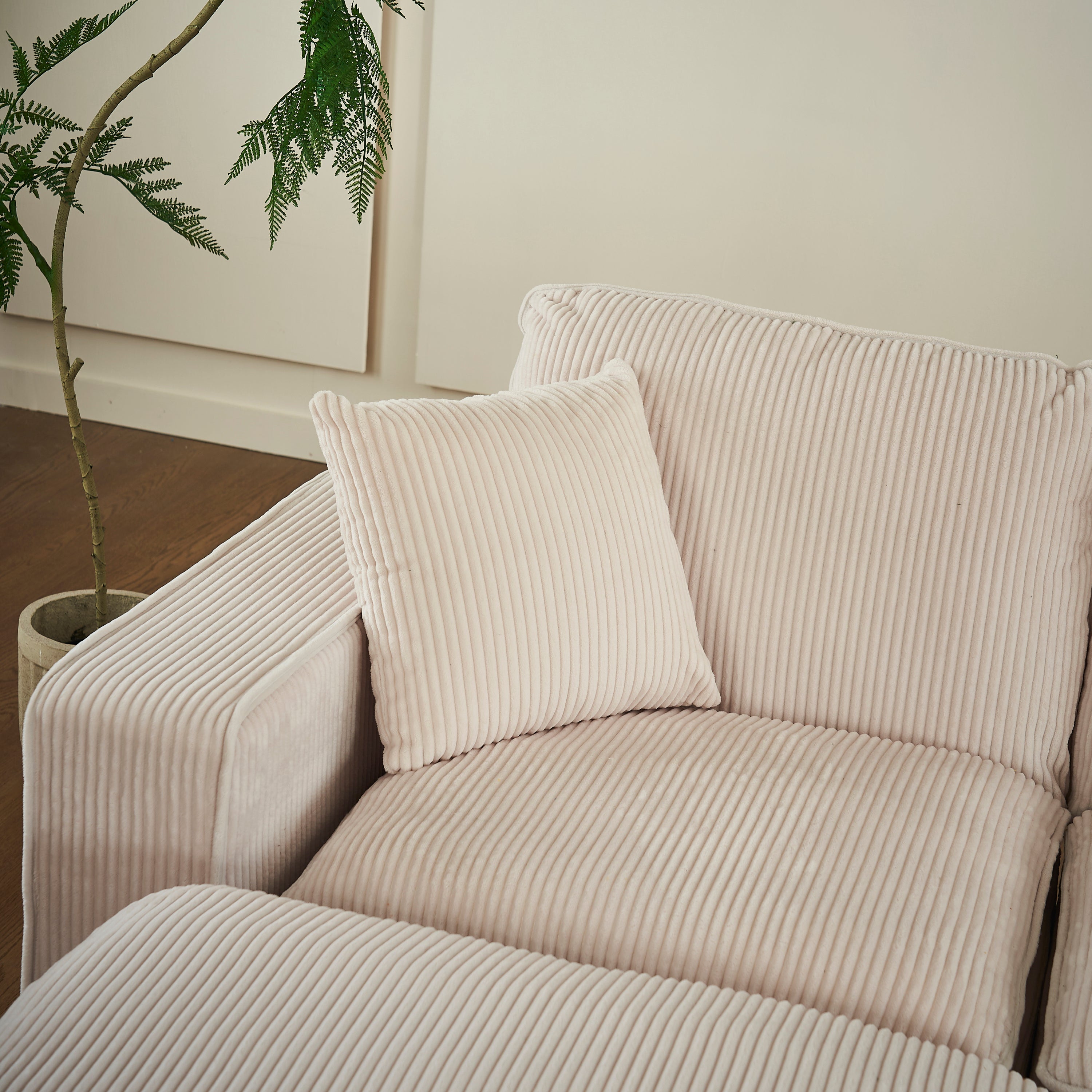 Modern U Shaped 6-seat Sectional Sofa Couch with one Ottoman and three toss pillows ,Modular Sofa for Living Room,Corduroy sofa