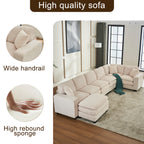 Modern U Shaped 6-seat Sectional Sofa Couch with one Ottoman and three toss pillows ,Modular Sofa for Living Room,Corduroy sofa