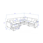 Modern U Shaped 6-seat Sectional Sofa Couch with one Ottoman and three toss pillows ,Modular Sofa for Living Room,Corduroy sofa