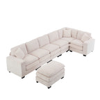 Modern U Shaped 6-seat Sectional Sofa Couch with one Ottoman and three toss pillows ,Modular Sofa for Living Room,Corduroy sofa