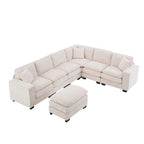 Modern U Shaped 6-seat Sectional Sofa Couch with one Ottoman and three toss pillows ,Modular Sofa for Living Room,Corduroy sofa