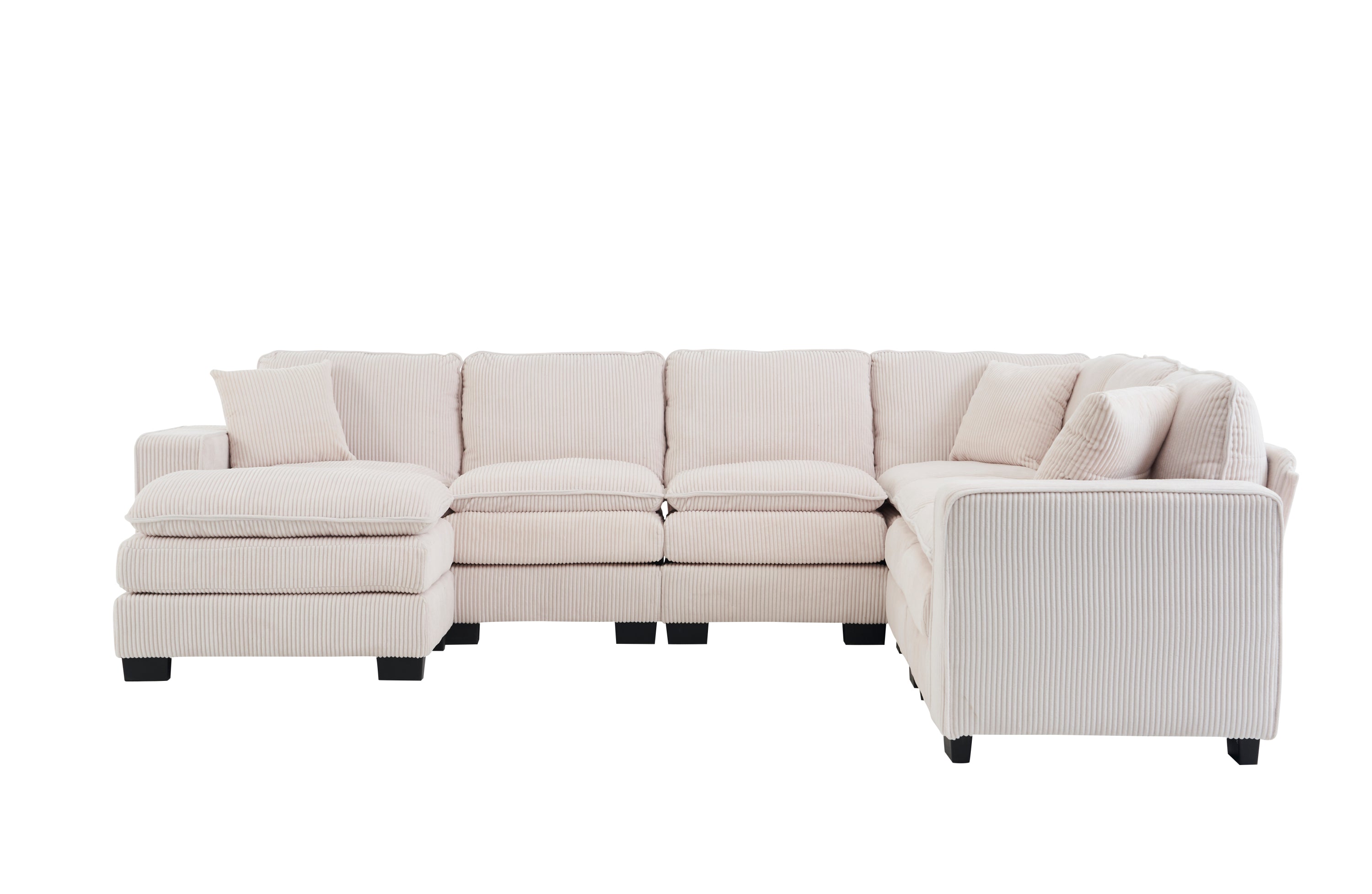 Modern U Shaped 6-seat Sectional Sofa Couch with one Ottoman and three toss pillows ,Modular Sofa for Living Room,Corduroy sofa
