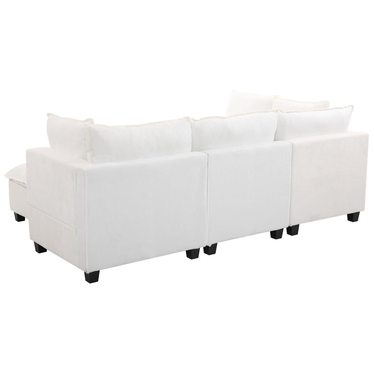 90' U-shaped Sectional Sofa Modular Sofa Couch with a Movable Ottoman , a Coffee Table with Hidden Charging Devices for Living Room, White