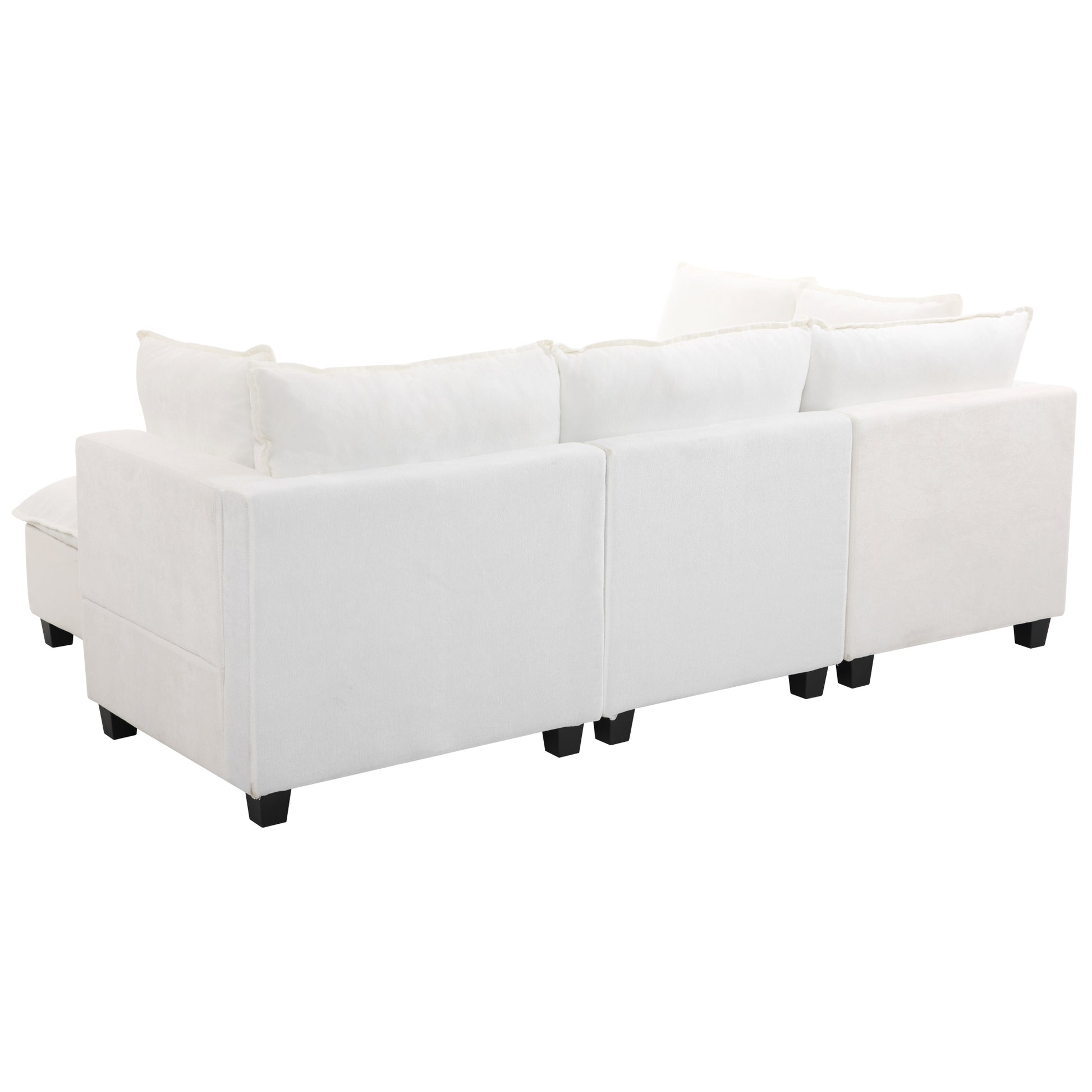 90' U-shaped Sectional Sofa Modular Sofa Couch with a Movable Ottoman , a Coffee Table with Hidden Charging Devices for Living Room, White