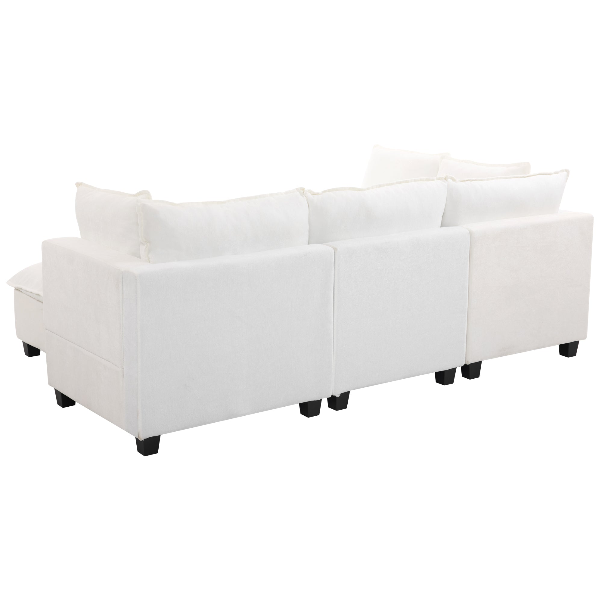 90' U-shaped Sectional Sofa Modular Sofa Couch with a Movable Ottoman , a Coffee Table with Hidden Charging Devices for Living Room, White