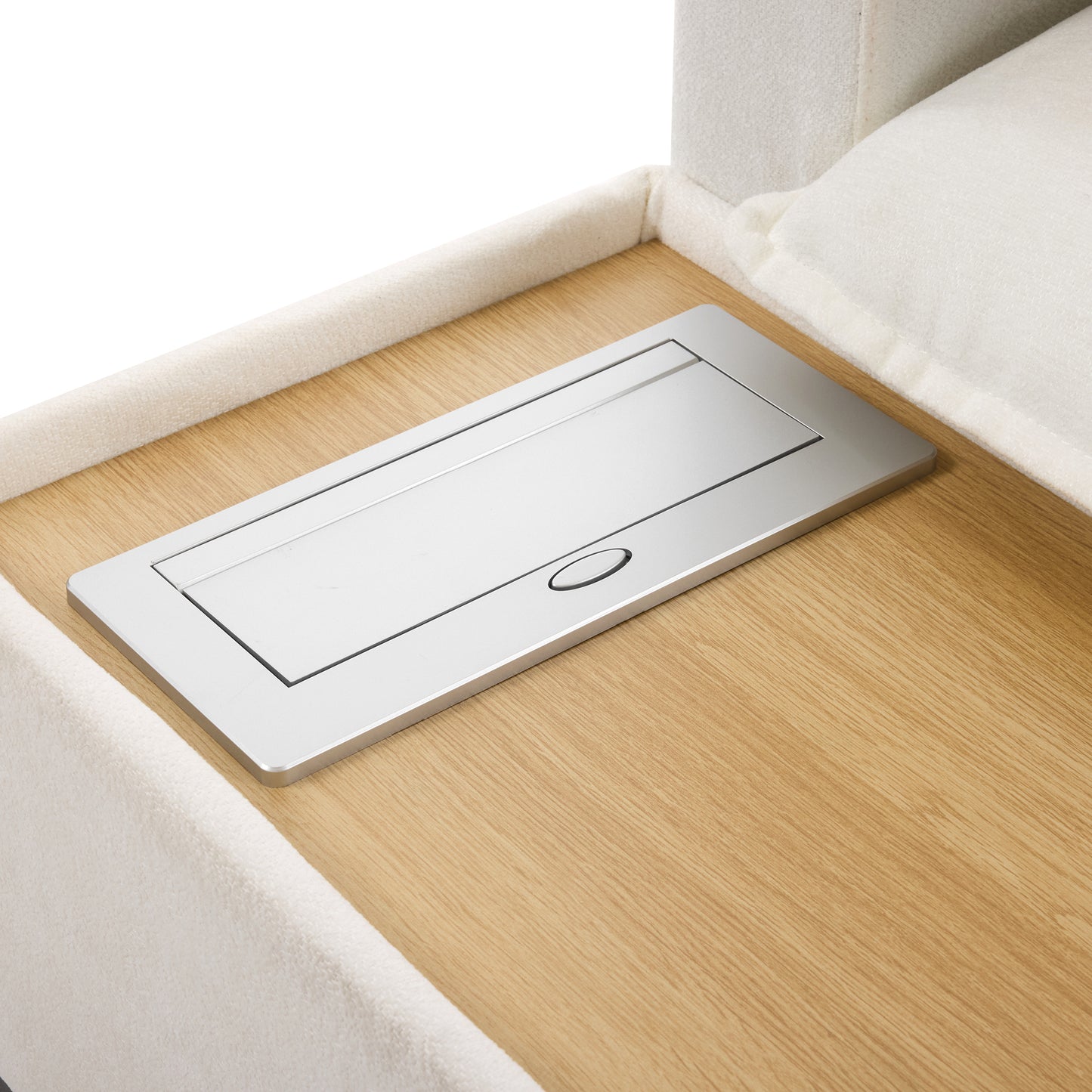 90' U-shaped Sectional Sofa Modular Sofa Couch with a Movable Ottoman , a Coffee Table with Hidden Charging Devices for Living Room, White