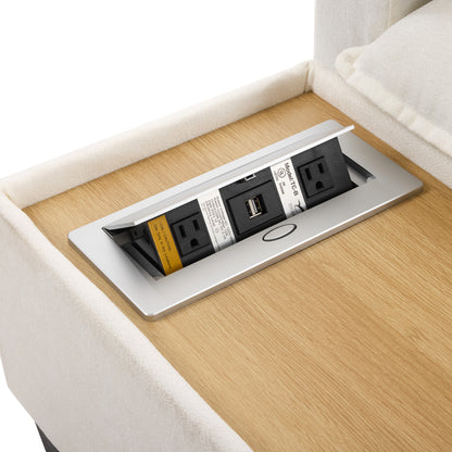 90' U-shaped Sectional Sofa Modular Sofa Couch with a Movable Ottoman , a Coffee Table with Hidden Charging Devices for Living Room, White