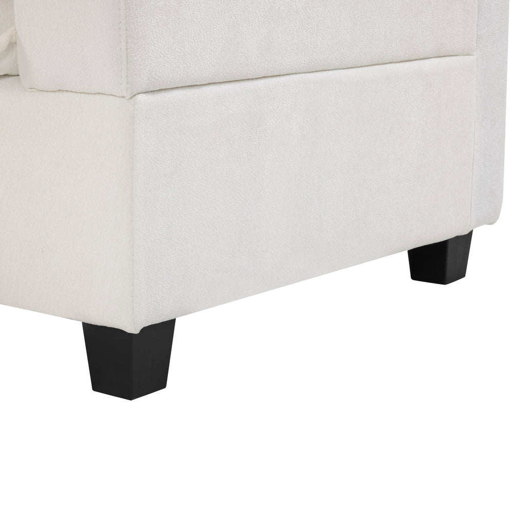 90' U-shaped Sectional Sofa Modular Sofa Couch with a Movable Ottoman , a Coffee Table with Hidden Charging Devices for Living Room, White