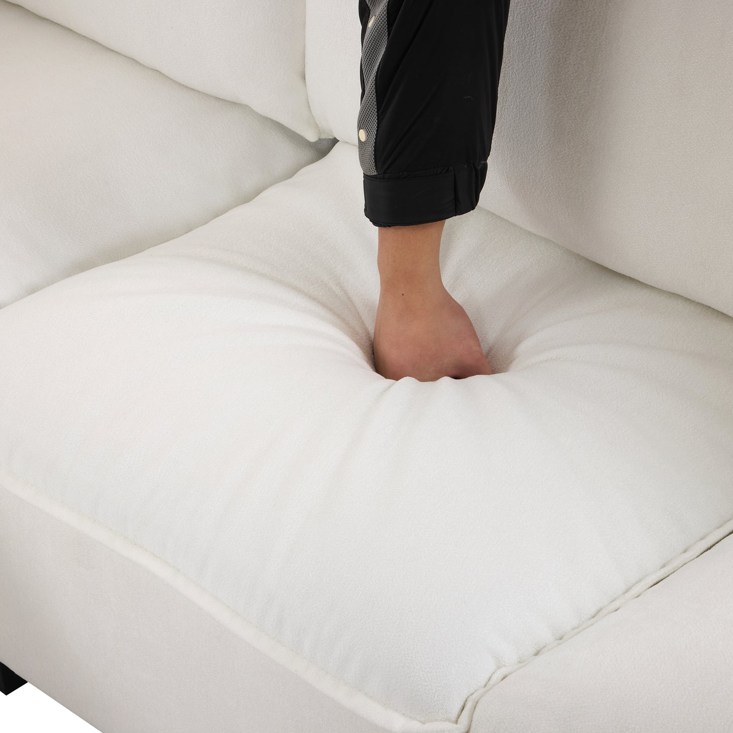 90' U-shaped Sectional Sofa Modular Sofa Couch with a Movable Ottoman , a Coffee Table with Hidden Charging Devices for Living Room, White