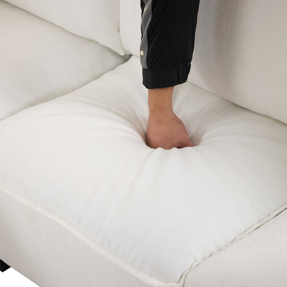 90' U-shaped Sectional Sofa Modular Sofa Couch with a Movable Ottoman , a Coffee Table with Hidden Charging Devices for Living Room, White