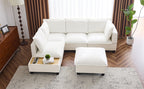 90' U-shaped Sectional Sofa Modular Sofa Couch with a Movable Ottoman , a Coffee Table with Hidden Charging Devices for Living Room, White