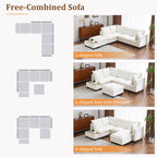 90' U-shaped Sectional Sofa Modular Sofa Couch with a Movable Ottoman , a Coffee Table with Hidden Charging Devices for Living Room, White