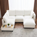 90' U-shaped Sectional Sofa Modular Sofa Couch with a Movable Ottoman , a Coffee Table with Hidden Charging Devices for Living Room, White