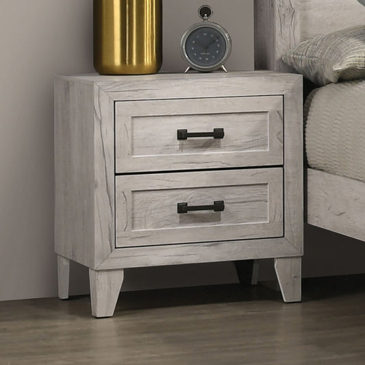 Contemporary White Wash 1pc Nightstand Bedroom Melamine Bedside Table Black Bar Pull Furniture