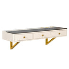 GO 47' Floating Shelf with Drawer, Multi-Purpose Wall-Mounted Vanity Table, Mounted Desk, Floating Table for Bedroom, Bathroom, Hairdressers, White and Golden