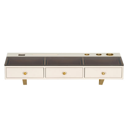 GO 47' Floating Shelf with Drawer, Multi-Purpose Wall-Mounted Vanity Table, Mounted Desk, Floating Table for Bedroom, Bathroom, Hairdressers, White and Golden